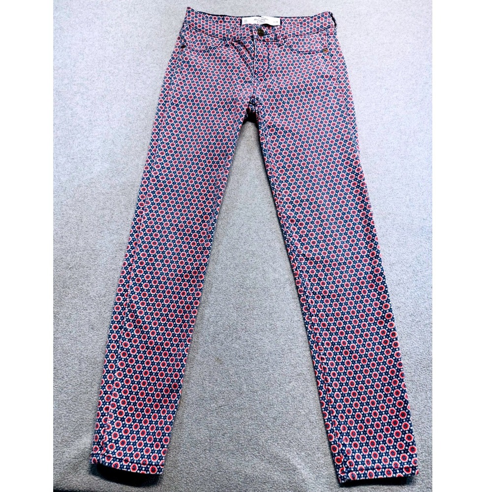 Abercrombie & Fitch Womens 00 24 Skinny Jeans Blue Red Geometric Print Pants
